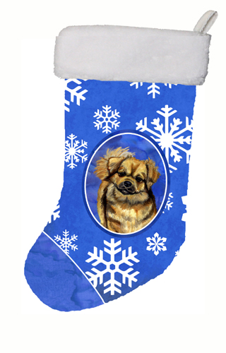 LH9304-CS 11 x 18 in. Tibetan Spaniel Winter Snowflakes Snowflakes Holiday Christmas Stocking