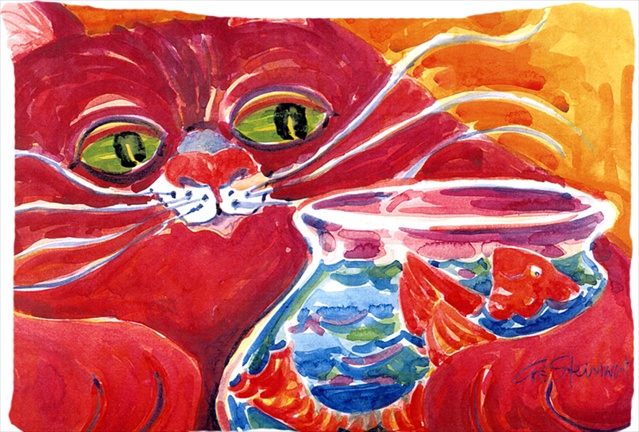 Big Red Cat At The Fishbowl Moisture Wicking Fabric Standard Pillowcase