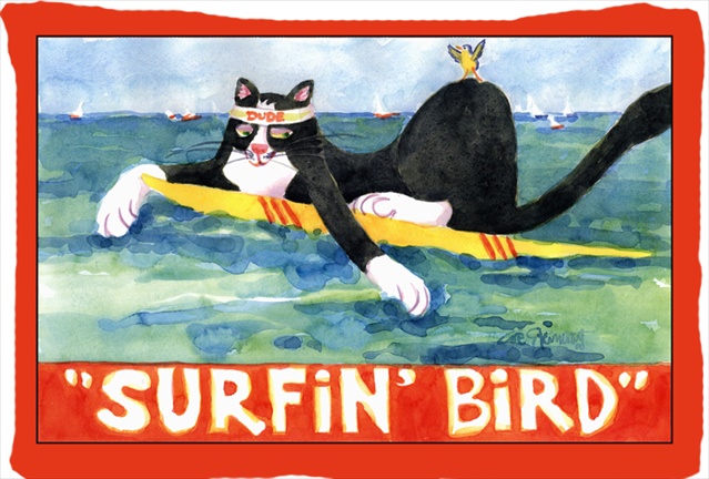 Black And White Cat Surfin Bird Moisture Wicking Fabric Standard Pillowcase