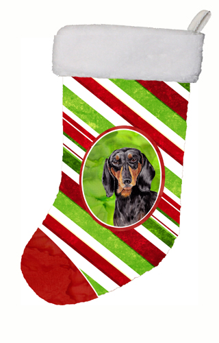 Dachshund Candy Cane Holiday Christmas Stocking - 11 x 18 in.