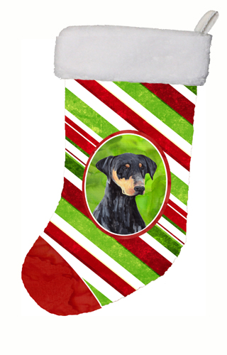 11 x 18 in. Doberman Candy Cane Holiday Christmas Christmas Stocking