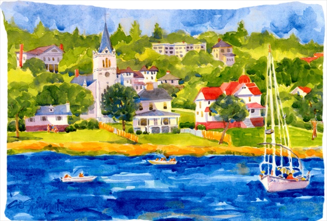 Harbour Scene With Sailboat Moisture Wicking Fabric Standard Pillowcase