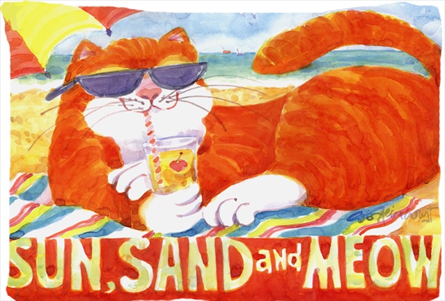 6050PILLOWCASE 20.5 x 30 in. Orange Tabby At The Beach Moisture Wicking Fabric Standard Pillowcase