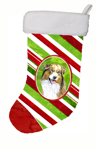 SC9357-CS 11 x 18 in. Australian Shepherd Candy Cane Holiday Christmas Christmas Stocking