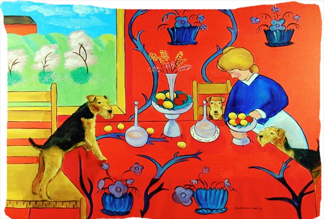 7212PILLOWCASE 20.5 x 30 in. Airedale Terrier With Lady In The Kitchen Moisture Wicking Fabric Standard Pillowcase