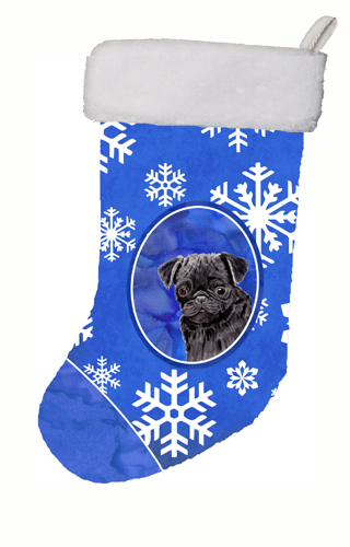 Pug Winter Snowflakes Christmas Stocking 11 x 18 in.
