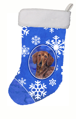 11 x 18 in. Dachshund Winter Snowflakes Christmas Stocking