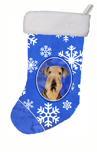 11 x 18 in. Airedale Winter Snowflakes Christmas Stocking