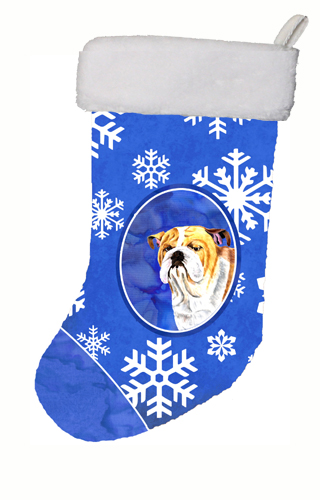 11 x 18 in. Bulldog English Winter Snowflakes Christmas Stocking