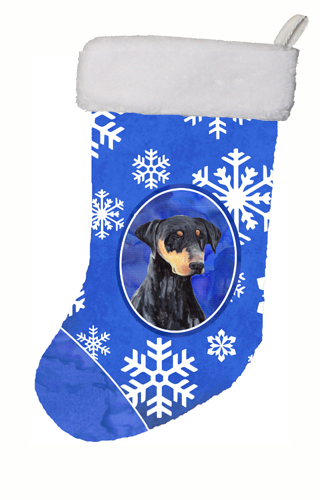 11 x 18 in. Doberman Winter Snowflakes Christmas Stocking