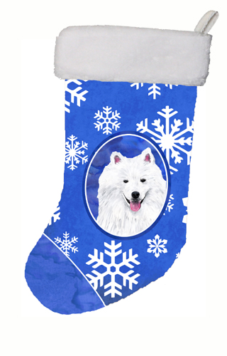11 x 18 in. American Eskimo Winter Snowflakes Christmas Stocking