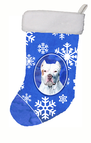 11 x 18 in. Pit Bull Winter Snowflakes Christmas Stocking