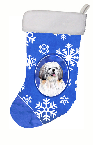 11 x 18 in. Shih Tzu Winter Snowflakes Christmas Stocking
