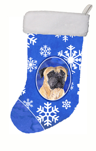 11 x 18 in. Mastiff Winter Snowflakes Christmas Stocking