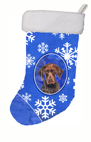 German Shorthaired Pointer Winter Snowflakes Christmas Stocking - 11 x 18 in.