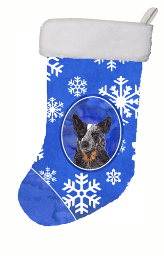 SC9396-CS 11 x 18 in. Australian Cattle Dog Winter Snowflakes Christmas Stocking