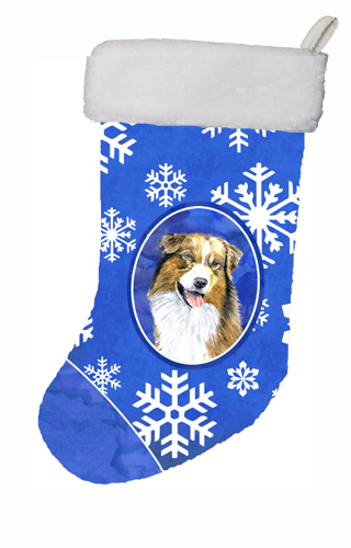 11 x 18 in. Australian Shepherd Winter Snowflakes Christmas Stocking