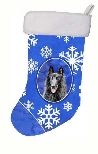 11 x 18 in. Belgian Sheepdog Winter Snowflakes Christmas Stocking