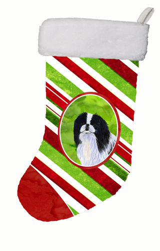 Japanese Chin Winter Snowflakes Christmas Stocking 11 x 18 in.