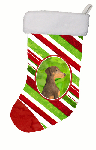 11 x 18 in. Doberman Winter Snowflakes Christmas Stocking