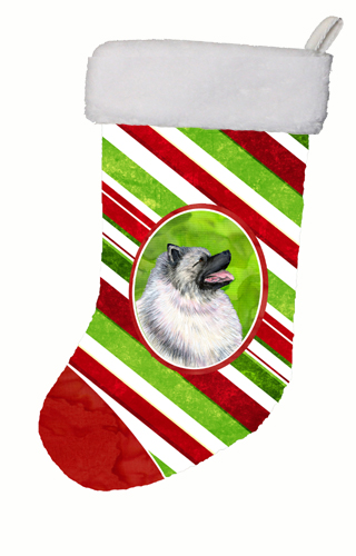 Keeshond Candy Cane Christmas Stocking 11 x 18 in.
