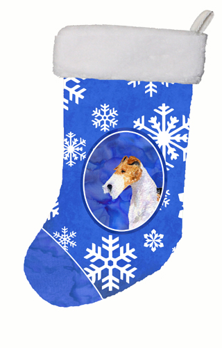 11 x 18 in. Fox Terrier Winter Snowflakes Christmas Stocking