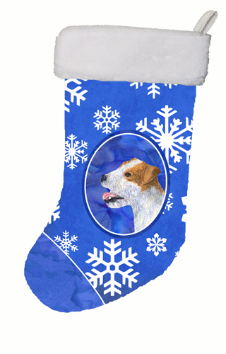 Jack Russell Terrier Winter Snowflakes Christmas Stocking 11 x 18 in.