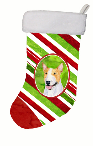 11 x 18 in. Bull Terrier Winter Snowflakes Christmas Stocking