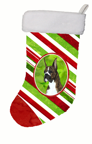 Boxer Brindle Cropped Candy Cane Christmas Stocking