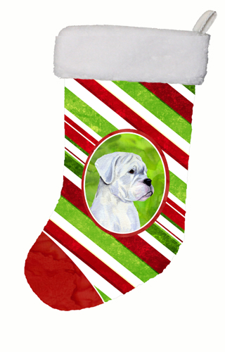 Boxer Candy Cane Christmas Stocking - 11 x 18 in.