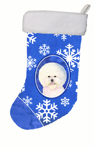 11 W x 8 H in. Bichon Frise Winter Snowflakes Christmas Stocking