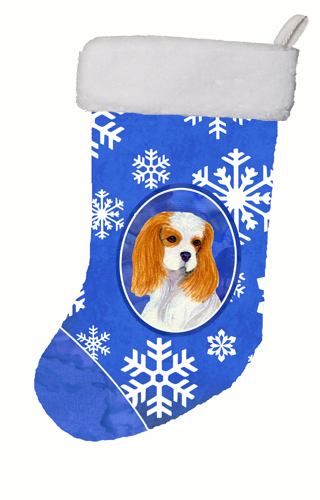 11 W x 8 H in. Cavalier Spaniel Winter Snowflakes Christmas Stocking