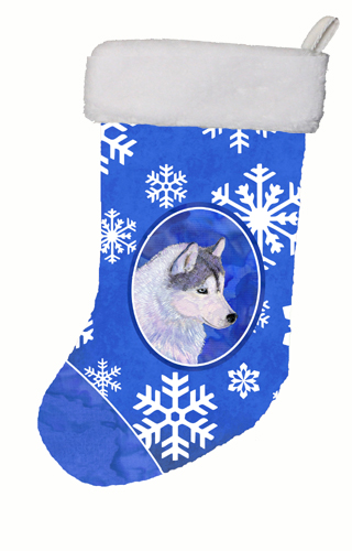 11 W x 8 H in. Siberian Husky Winter Snowflakes Christmas Stocking