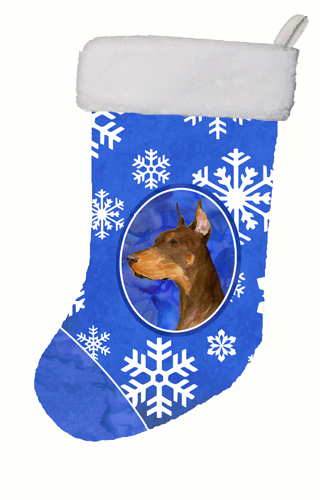 11 W x 8 H in. Doberman Winter Snowflakes Christmas Stocking