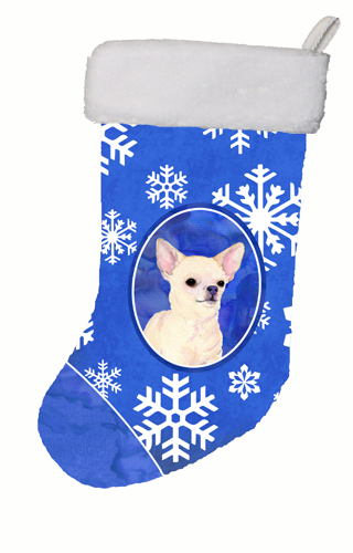 11 W x 8 H in. Chihuahua Winter Snowflakes Christmas Stocking
