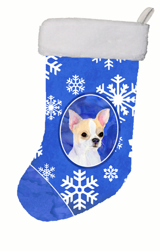 11 W x 8 H in. Chihuahua Winter Snowflakes Christmas Stocking