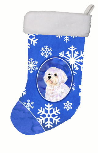 11 W x 8 H in. Maltese Winter Snowflakes Christmas Stocking