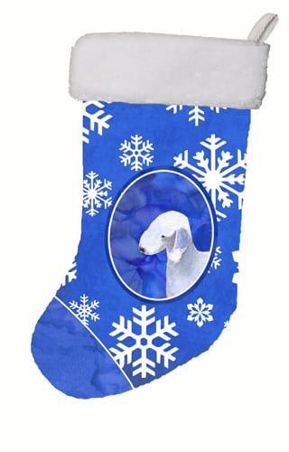 Bedlington Terrier Winter Snowflakes Christmas Stocking