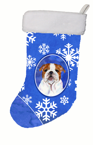 11 W x 8 H in. Bulldog English Winter Snowflakes Christmas Stocking