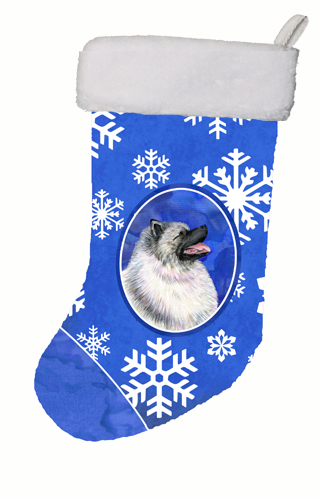 Keeshond Winter Snowflakes Christmas Stocking 11 W x 8 H in.