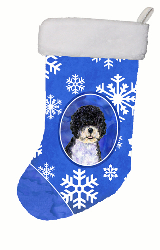 11 W x 8 H in. Portuguese Water Dog Winter Snowflakes Christmas Stocking
