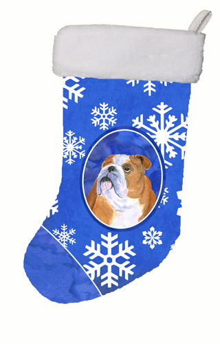 11 W x 8 H in. Bulldog English Winter Snowflakes Christmas Stocking