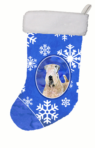 11 W x 8 H in. Wheaten Terrier Soft Coated Winter Snowflakes Christmas Stocking