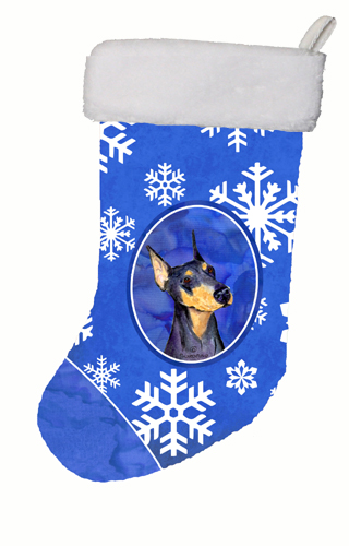 11 W x 8 H in. Doberman Winter Snowflakes Christmas Stocking