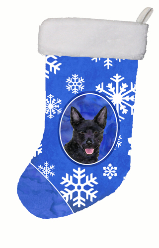 11 W x 8 H in. Australian Kelpie Winter Snowflakes Christmas Stocking