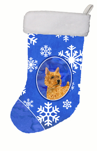 11 W x 8 H in. Norwich Terrier Winter Snowflakes Christmas Stocking