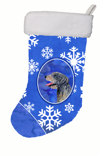 11 W x 8 H in. Irish Wolfhound Winter Snowflakes Christmas Stocking