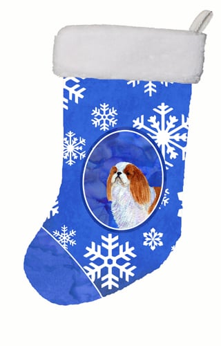 English Toy Spaniel Winter Snowflakes Christmas Stocking
