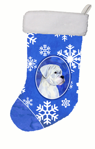 11 W x 8 H in. Boxer Winter Snowflakes Christmas Stocking