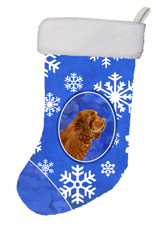 11 W x 8 H in. Sussex Spaniel Winter Snowflakes Christmas Stocking